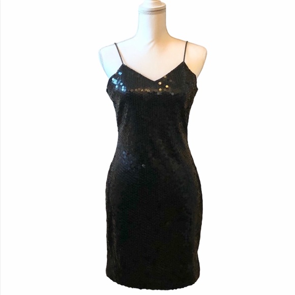 Niteline Black Sequin V Neckline and V Backline Studded Dress Women’s size 8 - Picture 2 of 12
